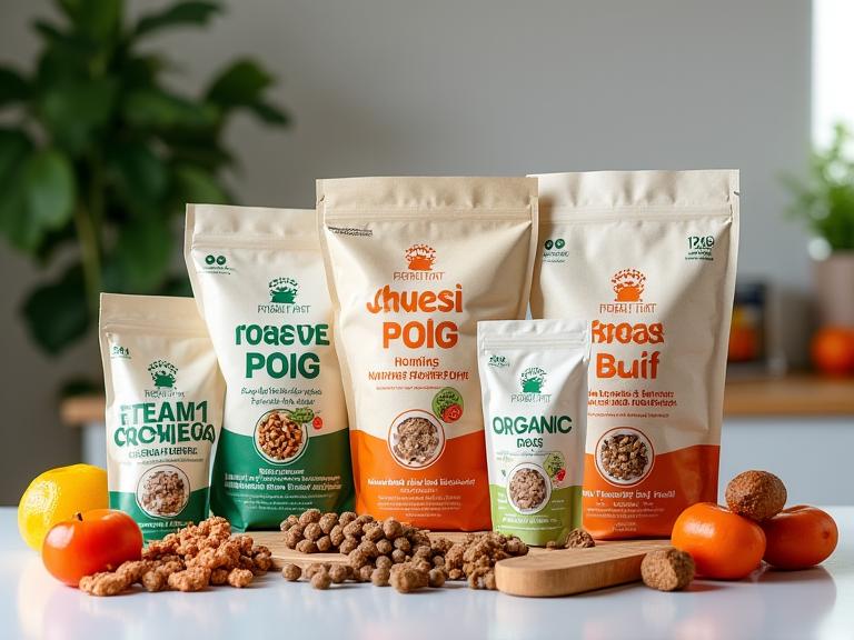 Assortiment de nourriture lyophilisée et croquettes bio pour chiens et chats