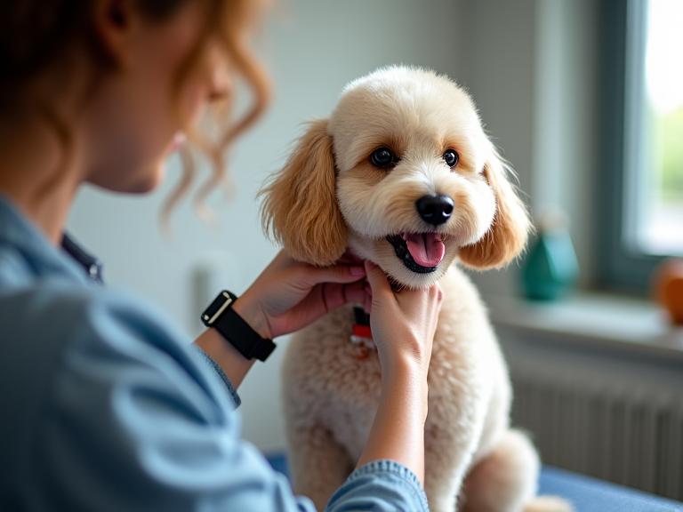 Toiletteur professionnel s'occupant d'un chien dans un salon de toilettage à Lyon